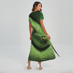 Green Tree Python Snake Print Short Sleeve Maxi Dress