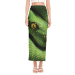 Green Tree Python Snake Print Side Slit Maxi Skirt