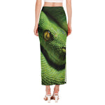 Green Tree Python Snake Print Side Slit Maxi Skirt