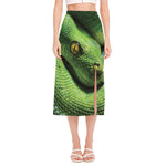 Green Tree Python Snake Print Side Slit Midi Skirt