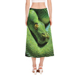 Green Tree Python Snake Print Side Slit Midi Skirt