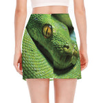 Green Tree Python Snake Print Side Slit Mini Skirt