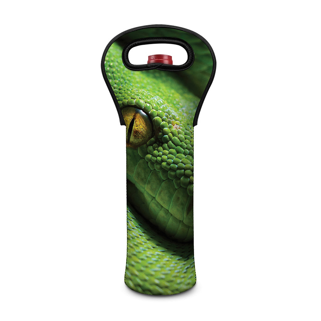 Green Tree Python Snake Print Single Neoprene Wine Tote