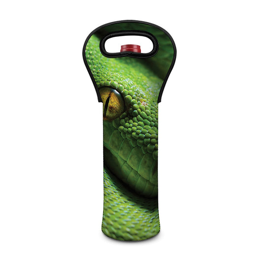 Green Tree Python Snake Print Single Neoprene Wine Tote