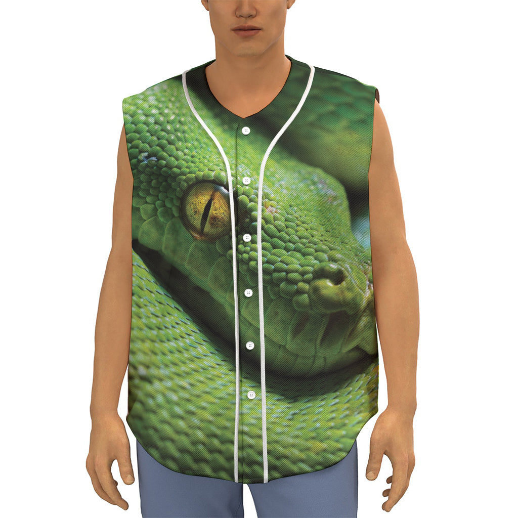 Green Tree Python Snake Print Sleeveless Baseball Jersey