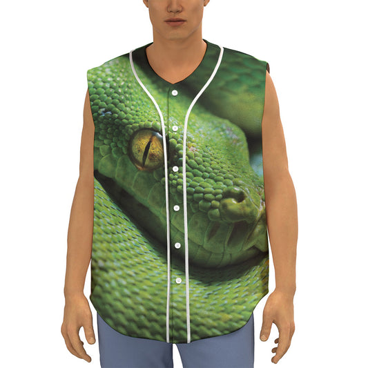 Green Tree Python Snake Print Sleeveless Baseball Jersey