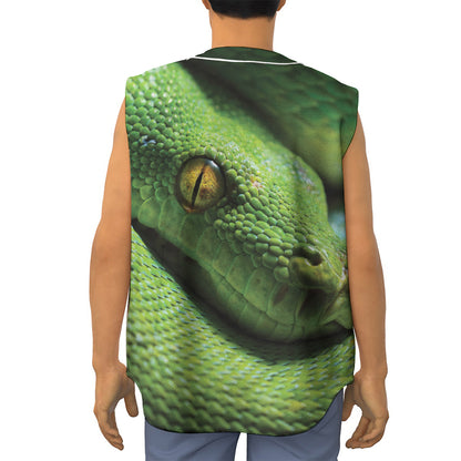 Green Tree Python Snake Print Sleeveless Baseball Jersey