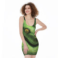 Green Tree Python Snake Print Sleeveless Bodycon Dress