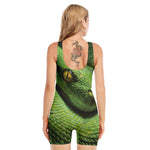 Green Tree Python Snake Print Sleeveless One Piece Swimsuit