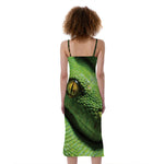 Green Tree Python Snake Print Slim Fit Midi Cami Dress