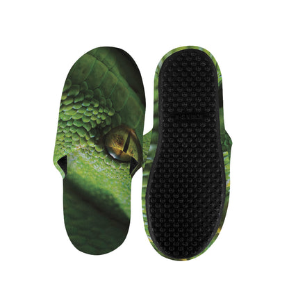Green Tree Python Snake Print Slippers