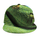 Green Tree Python Snake Print Snapback Cap