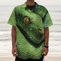 Green Tree Python Snake Print Textured Short Sleeve Shirt