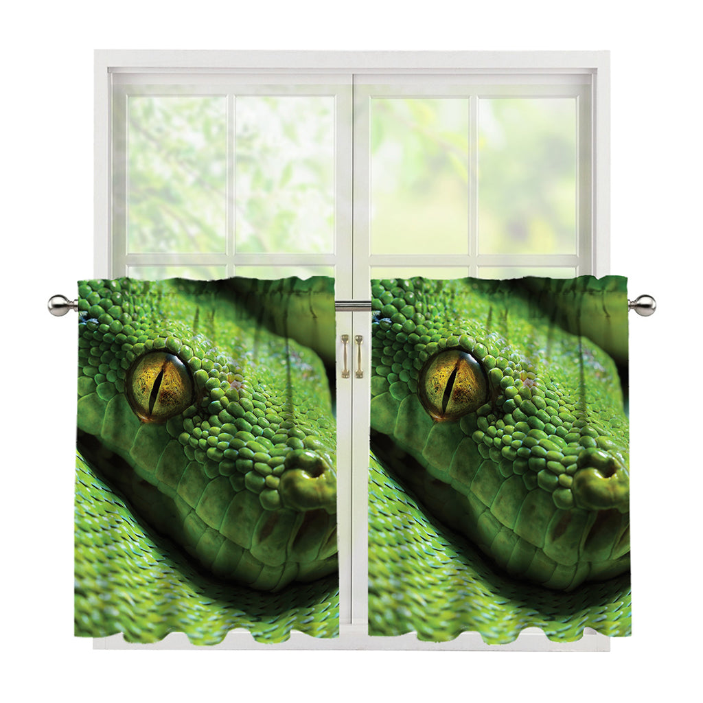 Green Tree Python Snake Print Tier Curtains