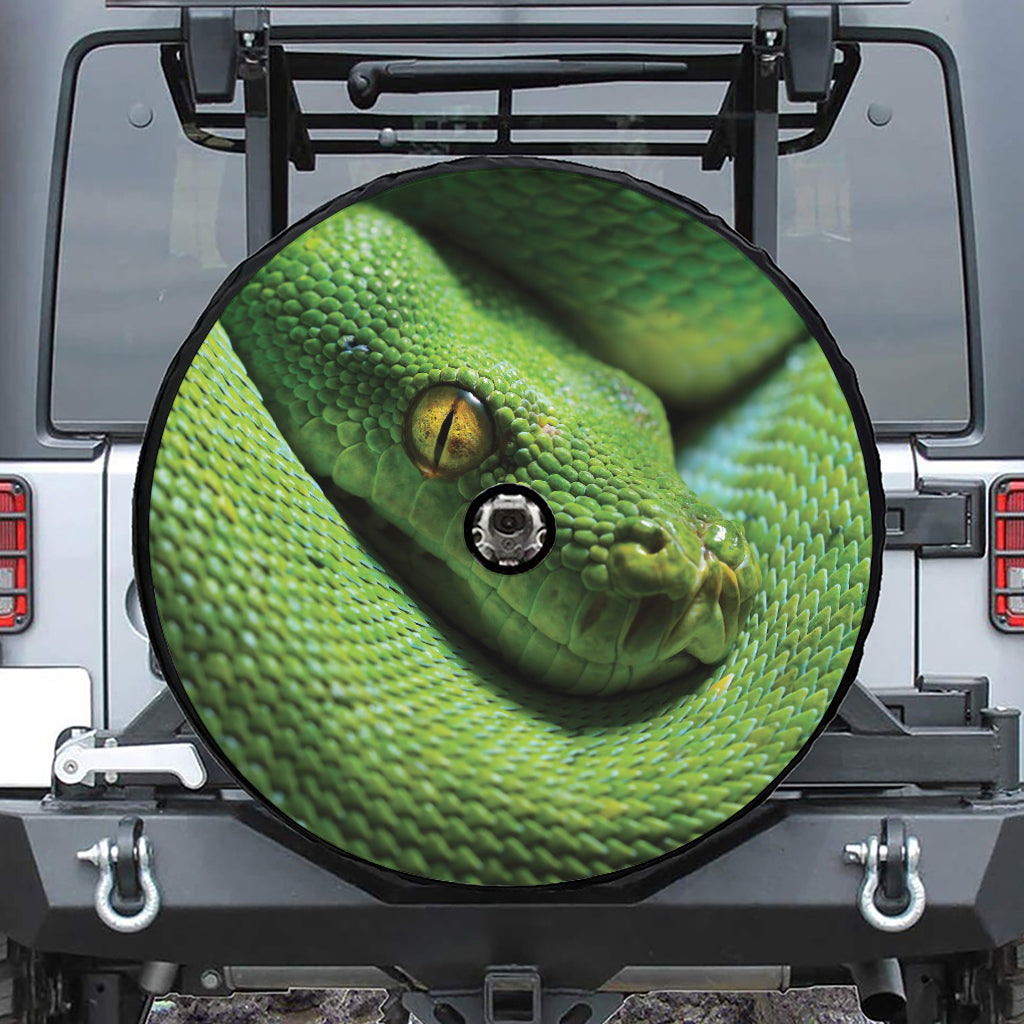 Green Tree Python Snake Print Tire Cover With Camera Hole