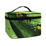Green Tree Python Snake Print Travel Makeup Bag