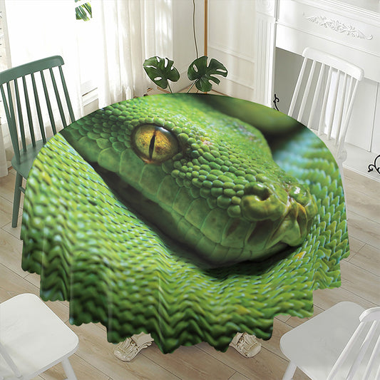 Green Tree Python Snake Print Waterproof Round Tablecloth