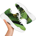 Green Tree Python Snake Print White Chunky Shoes