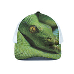 Green Tree Python Snake Print White Mesh Trucker Cap