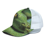 Green Tree Python Snake Print White Mesh Trucker Cap