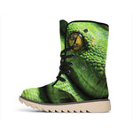 Green Tree Python Snake Print Winter Boots