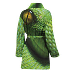 Green Tree Python Snake Print Women's Bathrobe