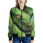 Green Tree Python Snake Print Women's Bomber Jacket