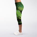 Green Tree Python Snake Print Women's Capri Leggings