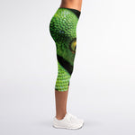 Green Tree Python Snake Print Women's Capri Leggings
