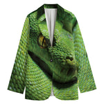 Green Tree Python Snake Print Women's Cotton Blazer