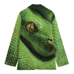 Green Tree Python Snake Print Women's Cotton Blazer