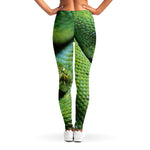 Green Tree Python Snake Print Women's Leggings