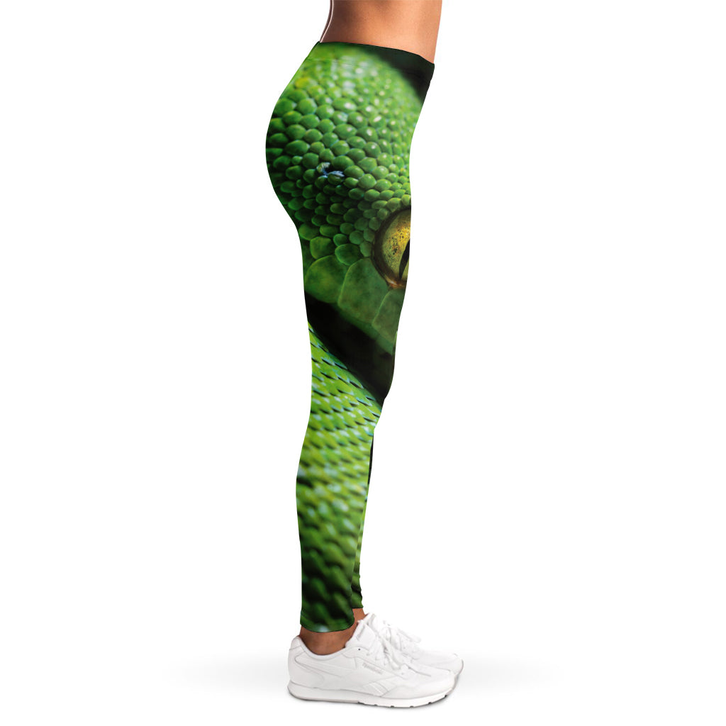 Green Tree Python Snake Print Women's Leggings