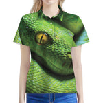 Green Tree Python Snake Print Women's Polo Shirt