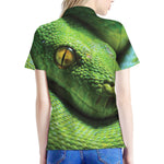 Green Tree Python Snake Print Women's Polo Shirt