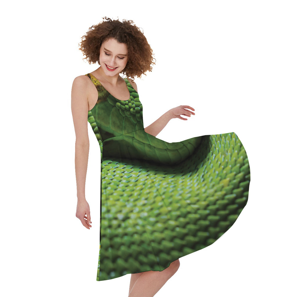 Green Tree Python Snake Print Women's Sleeveless Dress