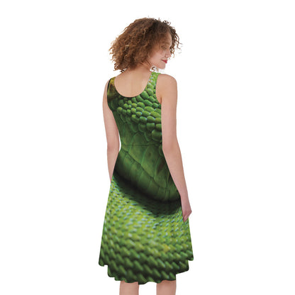 Green Tree Python Snake Print Women's Sleeveless Dress