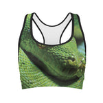 Green Tree Python Snake Print Women's Sports Bra