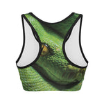 Green Tree Python Snake Print Women's Sports Bra