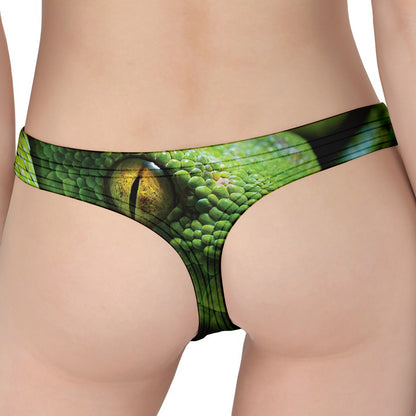 Green Tree Python Snake Print Women's Thong
