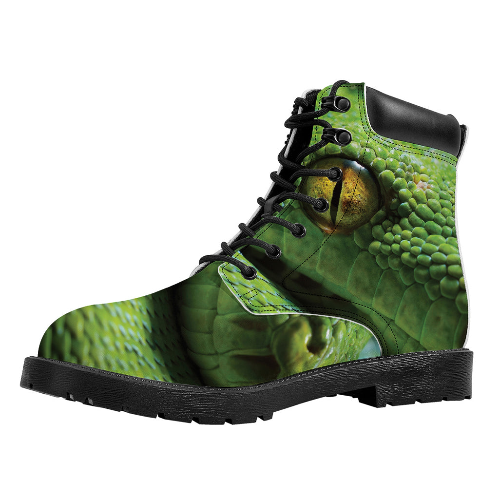 Green Tree Python Snake Print Work Boots