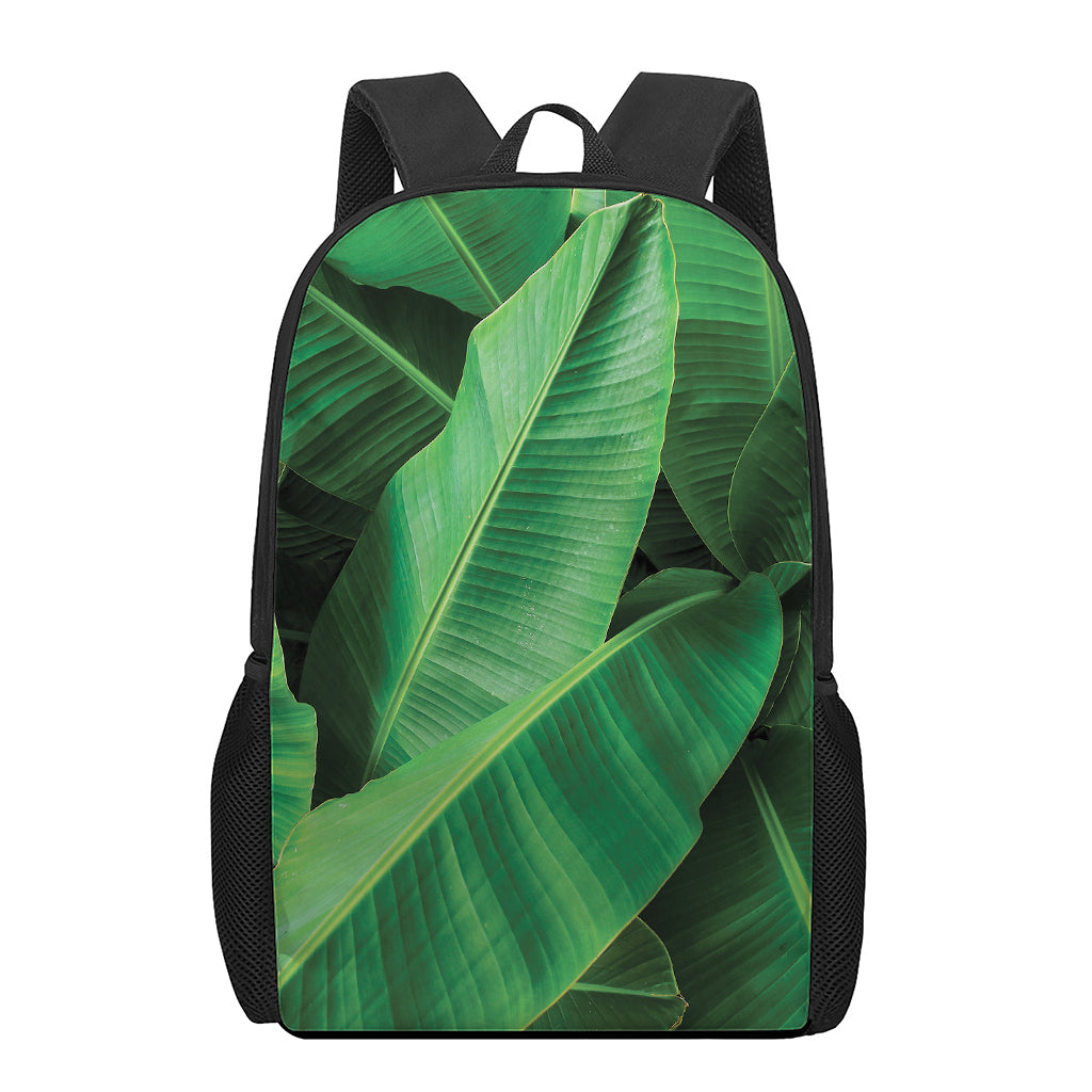 Green Tropical Banana Palm Leaf Print 17 Inch Backpack