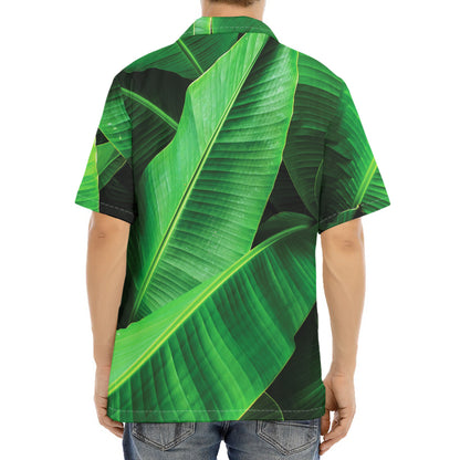 Green Tropical Banana Palm Leaf Print Aloha Shirt