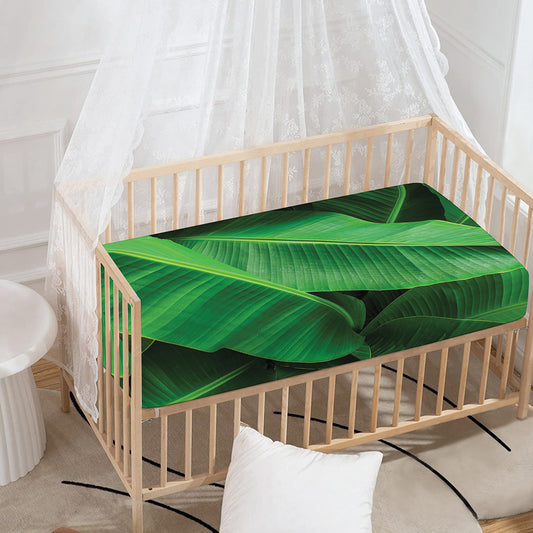 Green Tropical Banana Palm Leaf Print Baby Crib Sheet