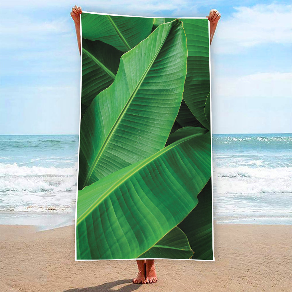 Green Tropical Banana Palm Leaf Print Beach Towel