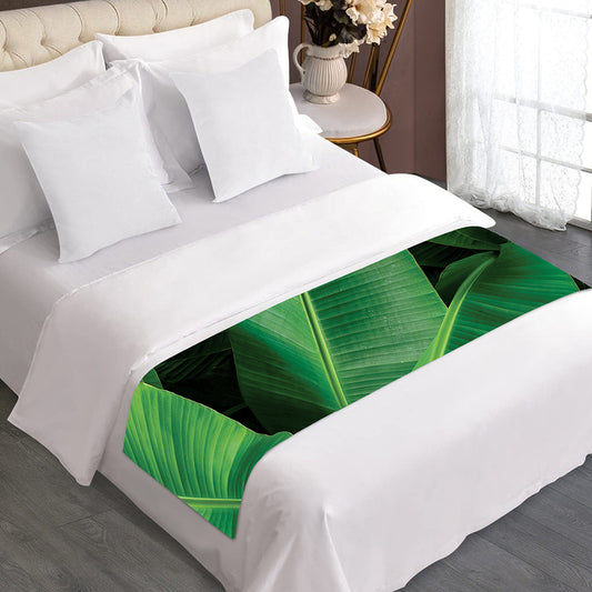 Green Tropical Banana Palm Leaf Print Bed Runner