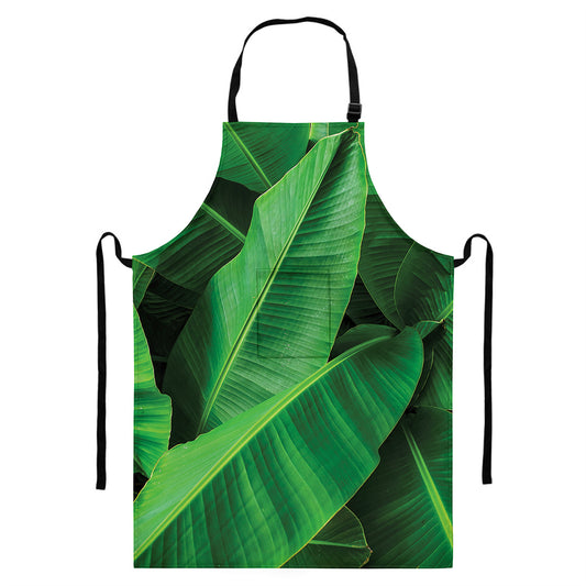 Green Tropical Banana Palm Leaf Print Bib Apron With Pocket