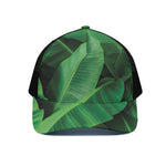 Green Tropical Banana Palm Leaf Print Black Mesh Trucker Cap