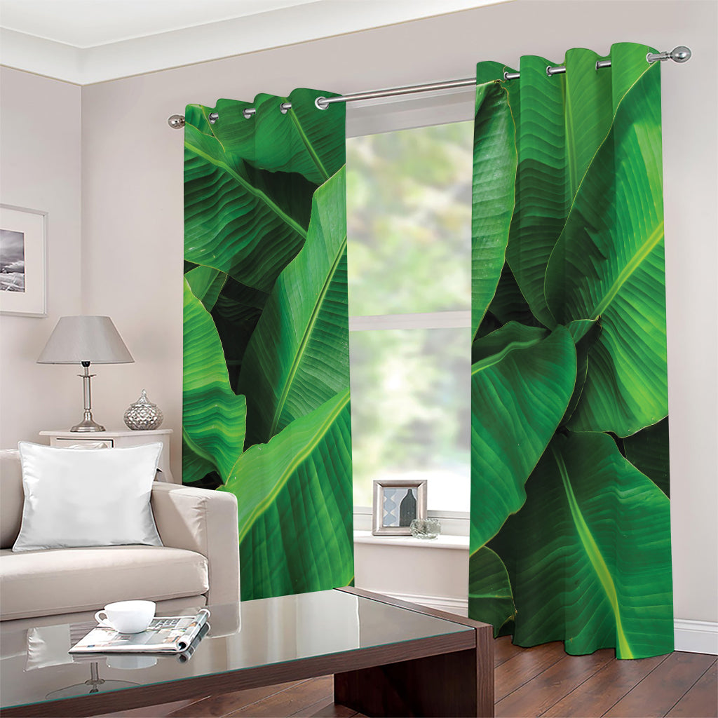 Green Tropical Banana Palm Leaf Print Blackout Grommet Curtains