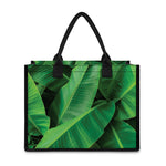 Green Tropical Banana Palm Leaf Print Canvas Tote Bag